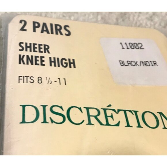 2 Pairs Discrétion Sheer Knee High Socks Black 8.5-11 Made Canada 100% Nylon - Picture 2 of 3